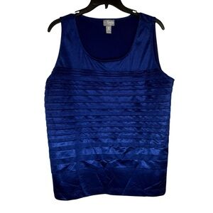 Chico’s Travelers Womens Sz 3(XL) Blue Grotto Pleated Scoop Neck Tank Top Blouse